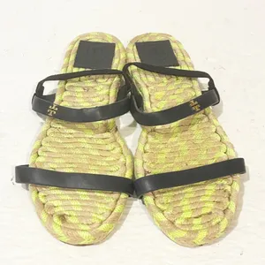 Tory Burch Two-band‎ Flat Espadrille Green Neon Brown Leather Sandals Size 7 thumbnail 2