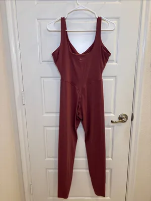 Vitality Burgundy Workout Jumpsuit Unitard V Neck Full Length Activewear Size M thumbnail 3