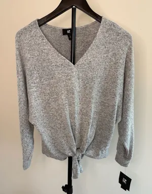 IZ Byer Sweater Size S Grey Knit Front Tie Top thumbnail 1