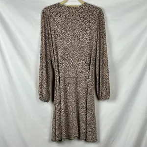 Banana Republic Animal Print Belted Fit and Flare Long Sleeve Dress XL thumbnail 2