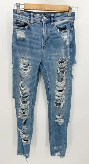 American Eagle Stretch Medium Wash Mom Jean Heavy Distressing Women Size‎ 00 thumbnail 1