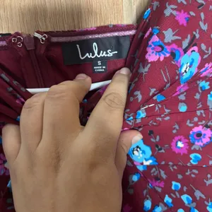 Lulu's women’s boho strapless Burgundy Floral Dress size S thumbnail 4