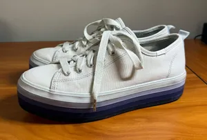 Keds Tripple Up Lace Up Platform Sneaker‎ Blue White Stripe Canvas Shoe W8 thumbnail 1
