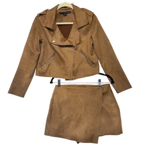 Hyfve Faux Suede Moto Jacket‎ and Skort Set Cognac Brown Sz M cowgirl festival thumbnail 1