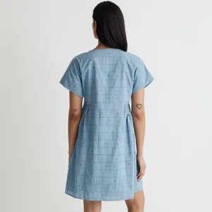 Madewell Eyelet Button-Front V-Neck Mini Dress Large Blue thumbnail 5