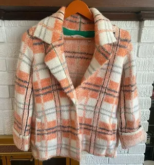 Soft Surroundings Briony Soft Plaid Orange White Collared Sweater Jacket Size S‎ thumbnail 1