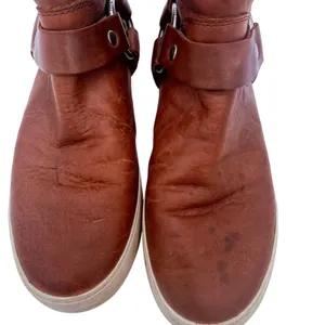 Frye Women's Lena Brown Leather Harness Moto Deco Bootie Boots Size 7.5 thumbnail 4