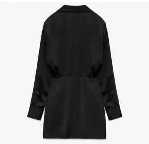 ZARA Satin Effect Long Sleeve Little Black Dress thumbnail 4