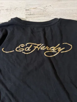 Ed Hardy Black Crop Baby Doll Tee with Red Butterfly & Gold Script thumbnail 5