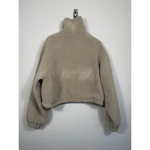 Hollister Cropped Sherpa Fleece Zip Front Jacket XL Beige Teddy Boxy Coat thumbnail 2