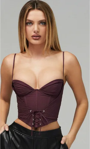 Mistress Rocks Plum Lace Up Corset thumbnail 1