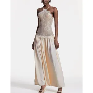 Innovare Denim Maxi Dress Lace Cadwalader Size S Nude Blush thumbnail 8