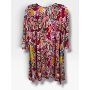 Simply Southern Tropical Parrot Dress Small Pink Palm Leaf Sharkbite Pockets NWT thumbnail 5