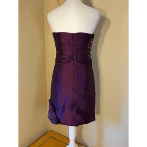 Nox Anabel Purple Pleated Rhinestone Sequin Beaded Strapless Party Mini Dress XS thumbnail 3