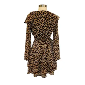 Free People Frenchie Leopard Print Georgette Mini Wrap Dress Boho Ruffle XS thumbnail 10