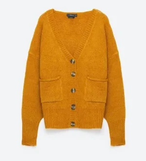Warm Knit a Mustard Cardigan Sweater thumbnail 1