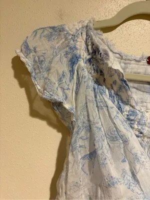 Free People FP One Printed Padma Top White Blue Toile Pattern Crop Blouse Top S thumbnail 7