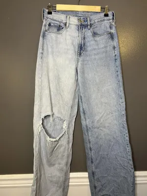 American Eagle Outfitters Skater Jeans Womens 4 Two Tone Wide Leg Distressed thumbnail 2