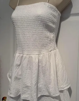Kirious Los Angeles White Smocked Tiered Cotton Mini Dress XL Summer Cottagecore thumbnail 1