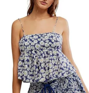 Free People Mia Ditsy Daisy Tank Top NWT Blue Medium thumbnail 1