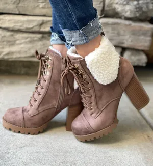 Top Moda Tan Fleece lug Sole ankle Bootie thumbnail 1
