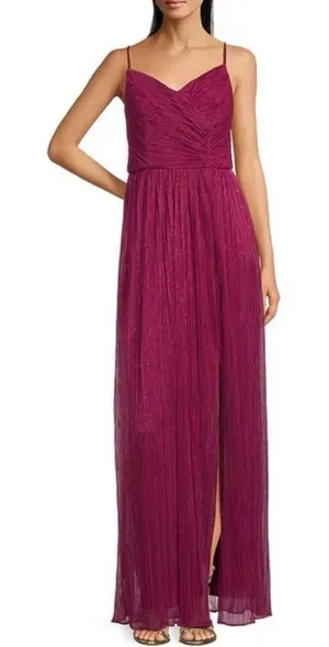 NWT Alex Evenings Fuchsia Pink Shimmer‎ Sleeveless Maxi Gown Dress Size 10 thumbnail 1