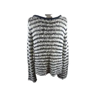 Free People Striped Eyelash Knit Sweater Navy Cream Scoop Neck Womens Medium thumbnail 2