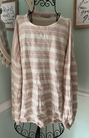 All Saints Large ‎ Pink Striped Oversized Wool Blend Alpaca Sweater Cozy thumbnail 1