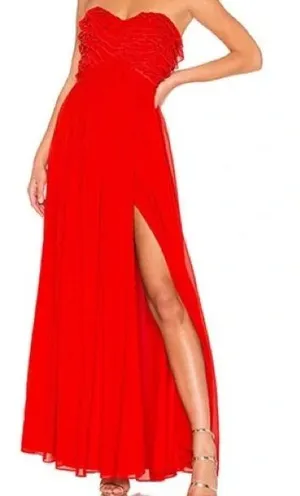 Lovers + Friends Revolve Theo Strapless Red Ruffle High‎ Slit Chiffon Maxi Dress thumbnail 1