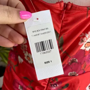 Fashion To Figure Red Floral Form Fitting Ruched Sides V Neck Mini Dress‎ Size 1 thumbnail 8