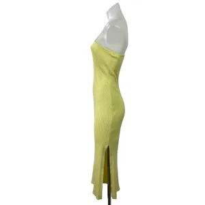 Anthropologie Women's Yellow Ribbed Knit One Shoulder Midi Bodycon Dress Size S thumbnail 2