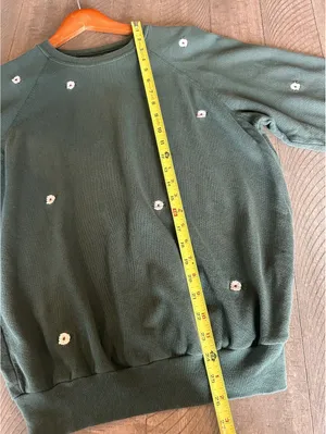 THE GREAT. The College Crewneck Sweatshirt Olive Floral Embroidered Women’s 0 XS thumbnail 11