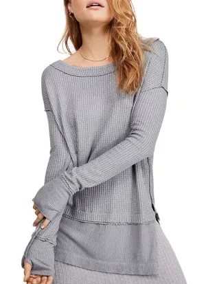 FREE PEOPLE x WE THE FREE Women’s Boho North Shore Gray Thermal Top thumbnail 1