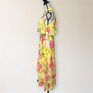 Eliza J Yellow Floral Halter High Low Maxi Dress 8‎ Chiffon Wedding Guest Party thumbnail 8