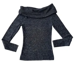 Cache Off-Shoulder‎ Cowl Neck Knit Metallic Sweater Small Black Gold Stretchy thumbnail 2