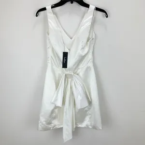 Lulus Charming Celebration White Taffeta Bow Mini Dress Wedding Bridal Small NWT thumbnail 8