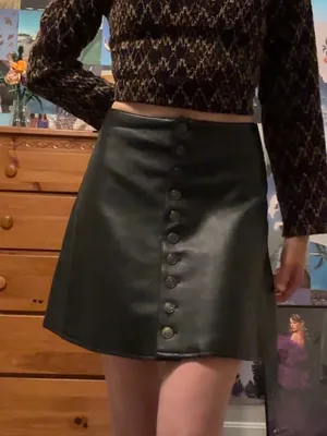 Black Faux Leather Button-Front Mini Skirt thumbnail 1