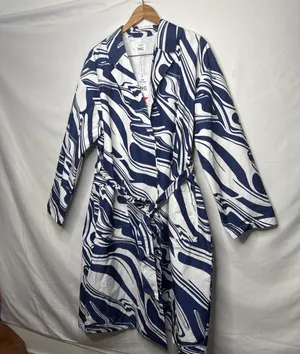 International Concepts NWT Ade Samuel abstract blue white belted trench coat sz XL thumbnail 2