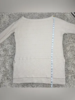 American Eagle Oversized Waffle Knit Long Sleeve Sweater Small Oatmeal Beige Tan thumbnail 8