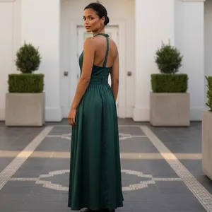 White by‎ Vera Wang Forest Green Halter V-Neck Maxi Gown Dress Size 0 thumbnail 2