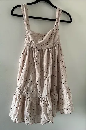 Cotton Cream Black Polka Dot Babydoll Mini Dress Small Coquette Tie Back thumbnail 1
