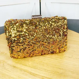 Street Level Sequin Hardside Mini Clutch‎ Evening Bag Metallic Gold thumbnail 2