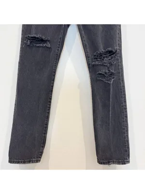Levis 501‎ Jeans Size 26 Black Denim Button Fly Distressed Straight Pant Grunge thumbnail 5