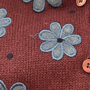 VTG Y2K Christopher & Banks Floral Applique Cardigan Sweater Plum M thumbnail 4