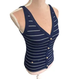 Ann Taylor Striped Vest Preppy Lady Tank Top Button Front V-Neck Knit S M L NEW thumbnail 5
