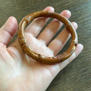 Boho Bamboo minimalist stackable bracelet, brown, feather light, fits a 7”W thumbnail 4