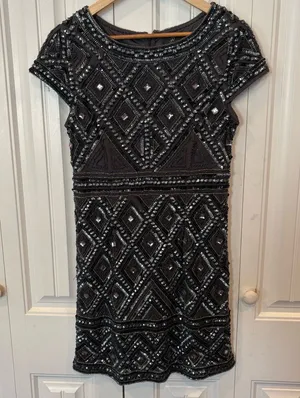 Adrianna‎ Papell Bluish/Gray Beaded Dress Size 4P thumbnail 1