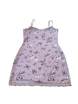 Purple Butterfly Print Babydoll Mini Slip Dress Lace Trim Y2K Fairycore Coquette thumbnail 5