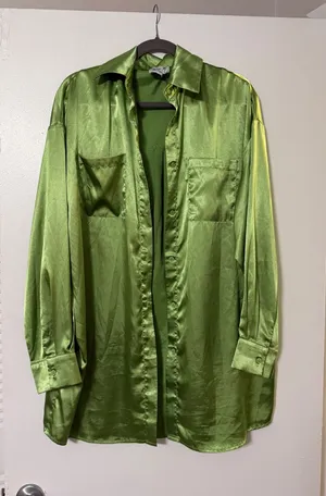 Princess Polly green satin button up thumbnail 1