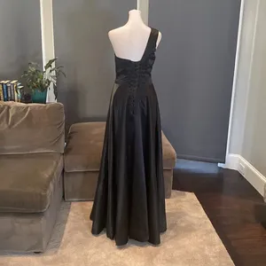 Women’s Black One Shoulder Satin Full Length Prom Party Dress Corset Back Size 2 thumbnail 5